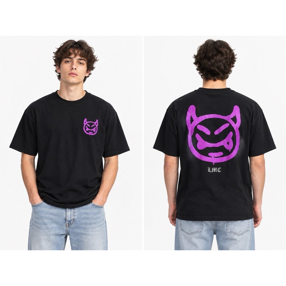 Criminal Damage London Mens Large Black Purple Devil Graphic T Shirt Streetwear